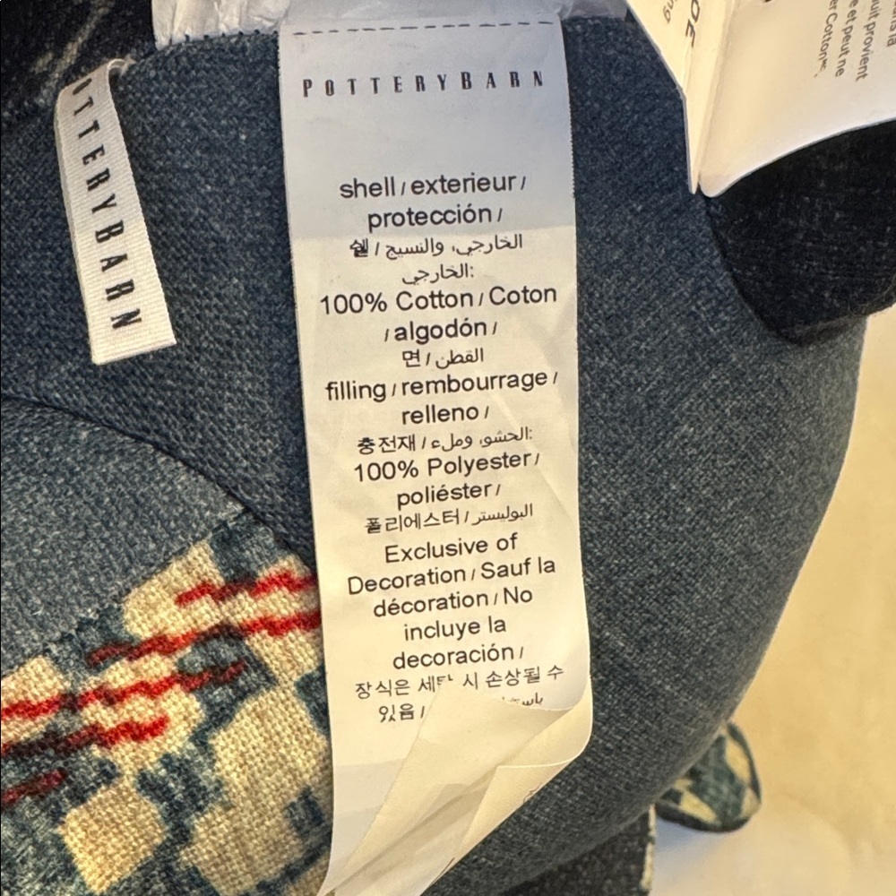 Pottery Barn Nelson Teddy Patchwork Pillow - Blue and Red - Picture 12 of 12